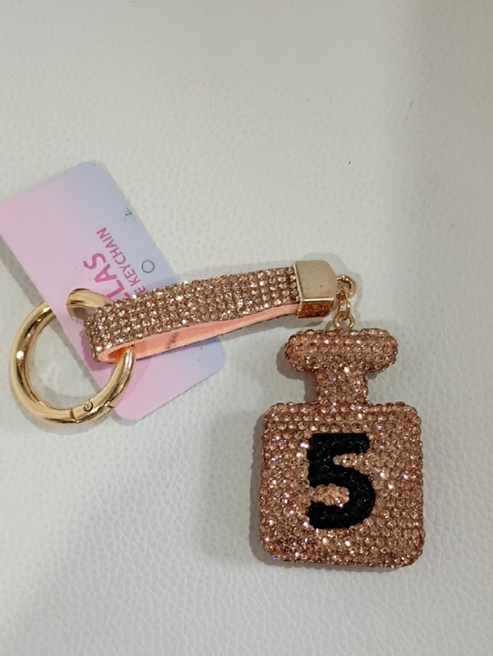 Rose Gold Crystal Bag Charm/Keychain with Number 5 Charm